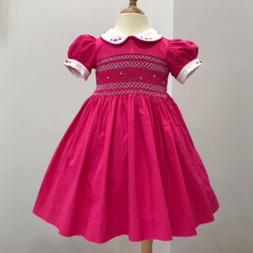 Handmade Embroidery Smocked Dress For Child Girls - Rose Madder