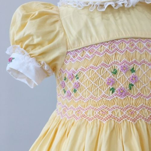 Handmade Embroidery Smocked Dress For Child Girls - Yellow (Style 2)
