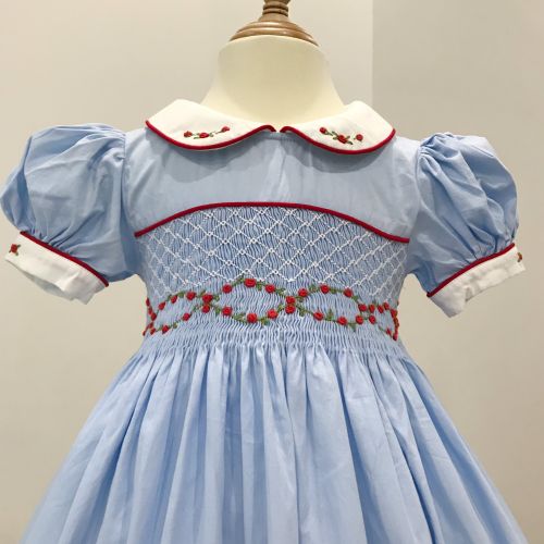 HANDMADE EMBROIDERY SMOCKED DRESS FOR CHILD GIRLS - LIGHT BLUE (style 3)