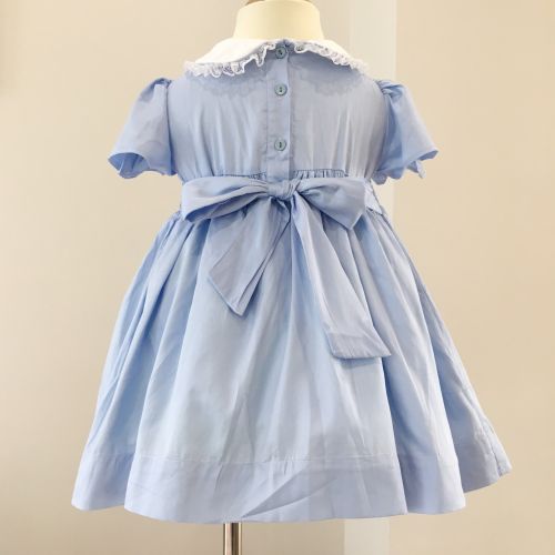HANDMADE EMBROIDERY SMOCKED DRESS FOR CHILD GIRLS - light blue (style 2)
