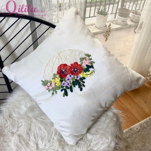 Handmade embroidered cushion cover