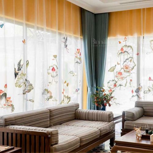 Lotus embroidered curtains