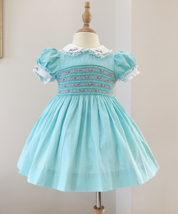 Váy Smock Thêu Tay Họa Tiết Hoa Cho Bé Gái - Xanh Sáng (Light Blue) - Kiểu 1