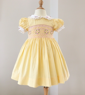 Váy Smock Thêu Tay Họa Tiết Hoa Cho Bé Gái - Vàng (Kiểu 2)